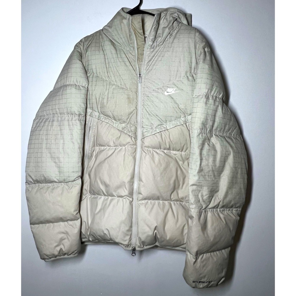 Nike Storm-FIT Hooded Insulated Full Zip Puffer Beige Winter Coat Jacket Sz L